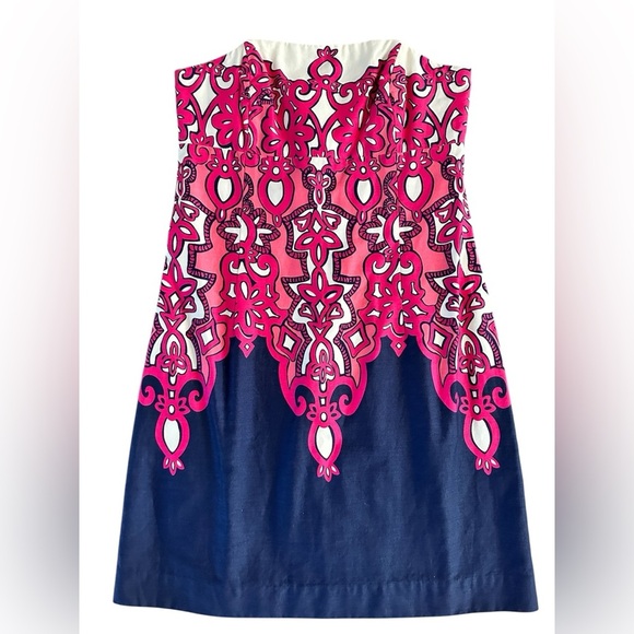Lilly Pulitzer Worth Shift Strapless Dress Size 4 Pink Navy Print - Picture 2 of 16